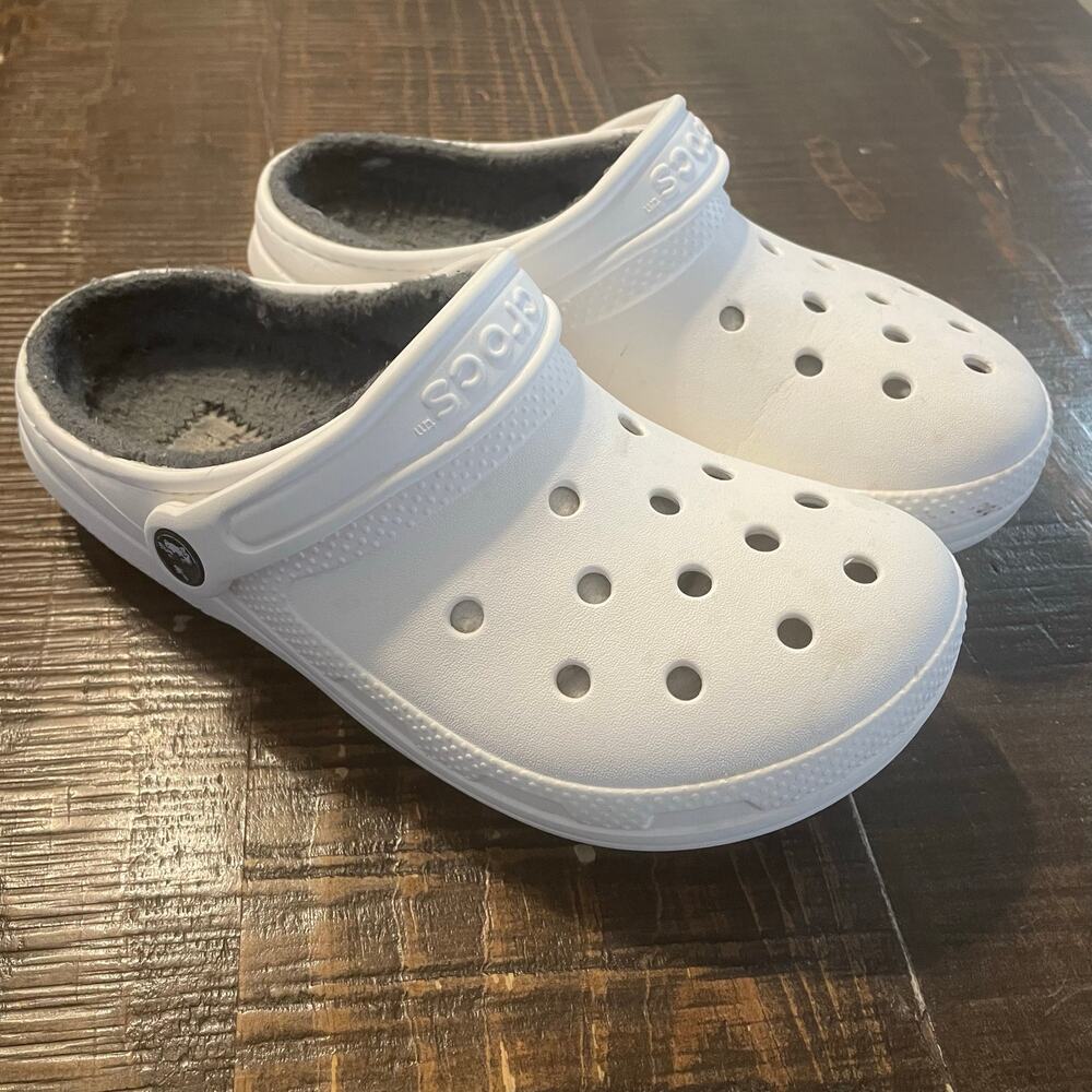 CROCS Classic Lined Clogs White With Gray Liner Size M/5 W/7